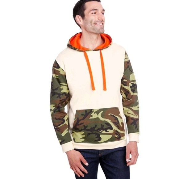 Volkswagon Code V Hoodie Sweatshirt Mens L Beige Green Camo Sleeves Fleece - Picture 1 of 11